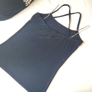 Black tank top with detachable rhinestone straps